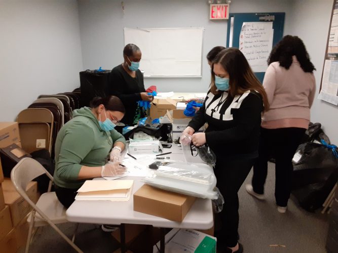 The team at NYC-based People Care prepare PPE distributions at one of four sites coordinated with HCA for New York City agencies to pick up vital supplies furnished by the New York City Department of Health.